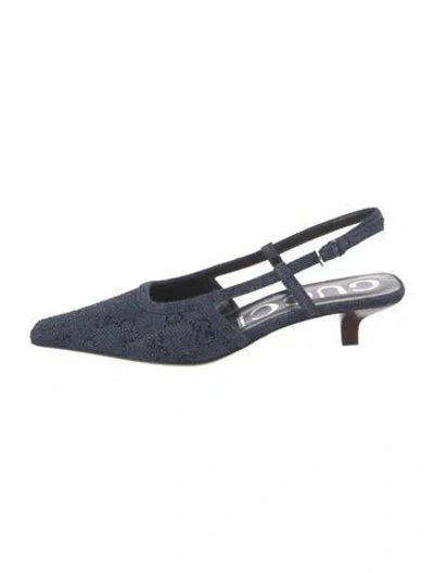 Pre-owned Gucci Gg Crystal Denim Slingback Pumps In Blue