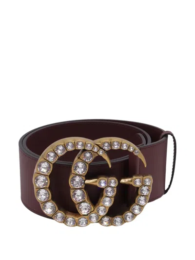 Pre-owned Gucci Gg Crystal-embellished Belt In Red