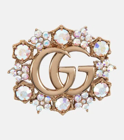 Gucci Gg Crystal-embellished Brooch In Multicoloured
