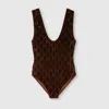 Gucci Crystal Embroidered Bodysuit Scoop Neckline In Brown