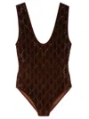 Gucci Crystal Embroidered Bodysuit Scoop Neckline In Brown