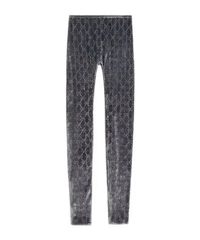 Gucci Gg Crystal Embroidered Leggings In Gray