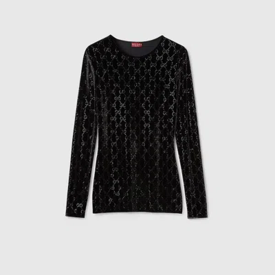 Gucci Gg Crystal Embroidered T-shirt In Black