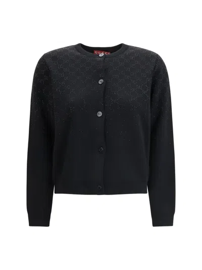 Gucci Gg Crystal Gradient Cardigan In Black