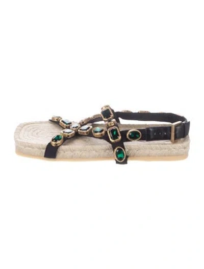 Pre-owned Gucci Gg Crystal Jute Espadrilles In Black