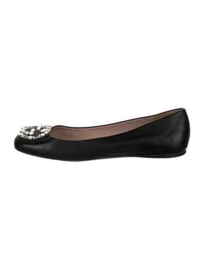 Pre-owned Gucci Gg Crystal Leather Ballet Flats In Black