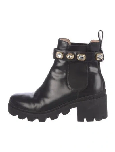 Pre-owned Gucci Gg Crystal Leather Chelsea Boots In Black