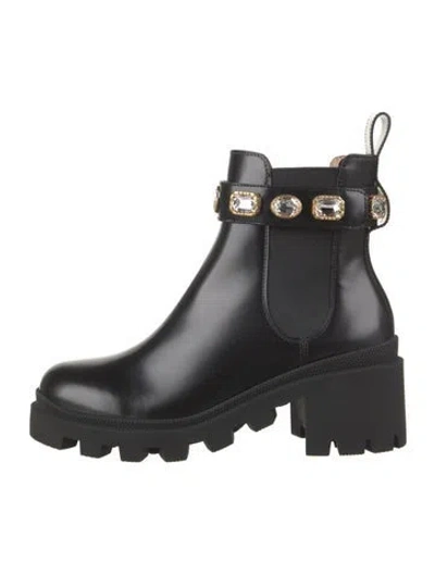 Pre-owned Gucci Gg Crystal Leather Chelsea Boots W/ Tags In Black