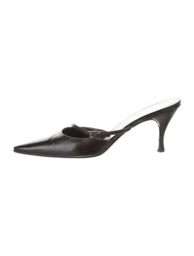 Pre-owned Gucci Gg Crystal Leather Mules In Black