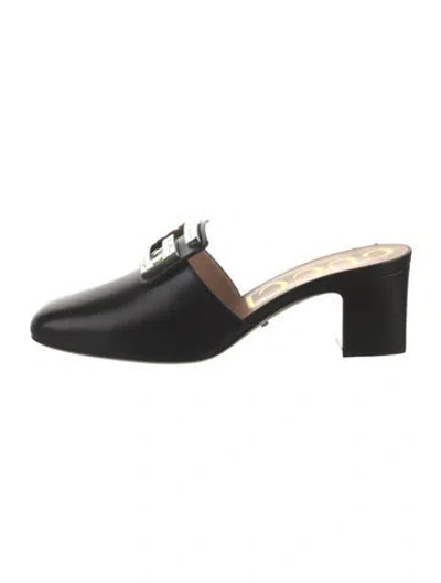 Pre-owned Gucci Gg Crystal Leather Mules In Black