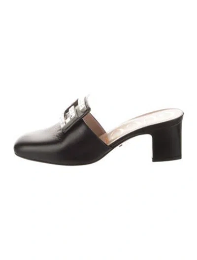 Pre-owned Gucci Gg Crystal Leather Mules In Black
