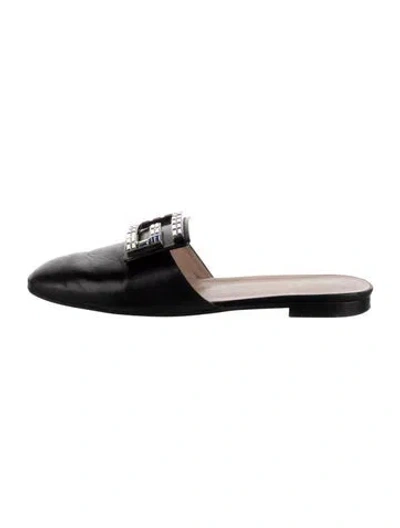 Pre-owned Gucci Gg Crystal Leather Mules In Black