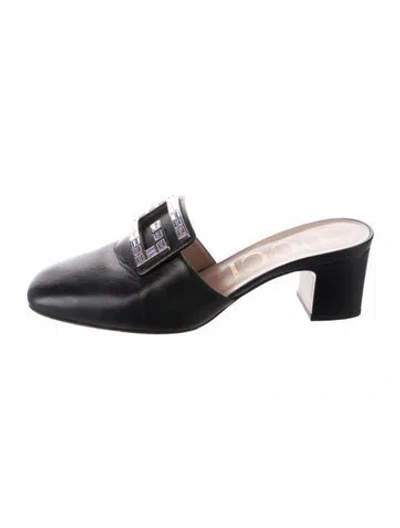 Pre-owned Gucci Gg Crystal Leather Mules In Black