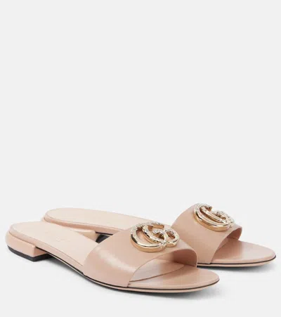 Gucci Gg Crystal Leather Slides In Pink