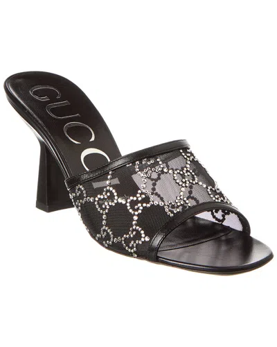 Gucci Crystal-embellished Satin Sandals In Black