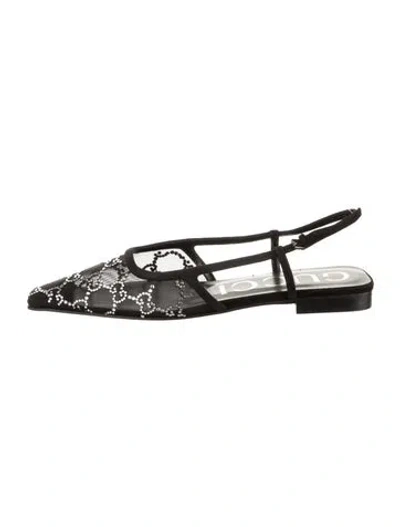 Pre-owned Gucci Gg Crystal Mesh Flats In Black