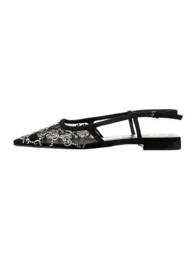 Pre-owned Gucci Gg Crystal Mesh Flats In Black/white