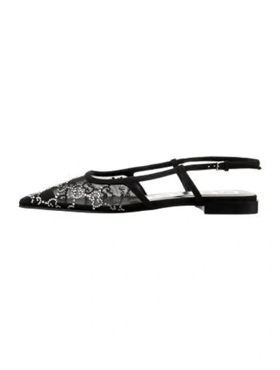 Pre-owned Gucci Gg Crystal Mesh Flats In Black/white