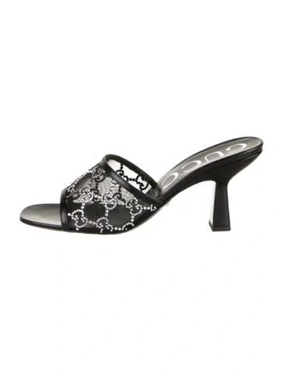 Pre-owned Gucci Gg Crystal Mesh Mules W/ Tags In Black