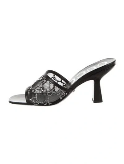 Pre-owned Gucci Gg Crystal Mesh Slides In Black