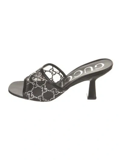 Pre-owned Gucci Gg Crystal Mesh Slides In Black