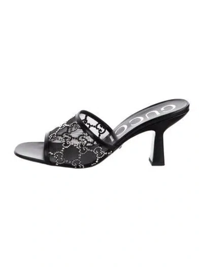 Pre-owned Gucci Gg Crystal Mesh Slides In Black