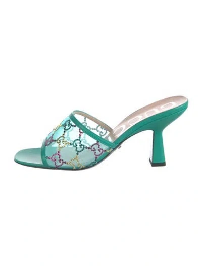 Pre-owned Gucci Gg Crystal Mesh Slides In Green