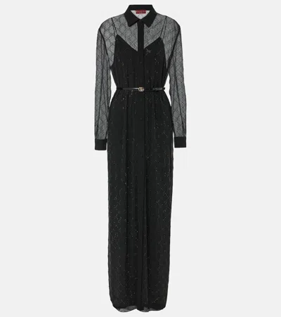 Gucci Gg Crystal Silk Maxi Dress In Black