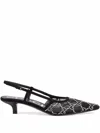 Gucci Gg Rhinestoned Mesh Slingback Pumps In Black