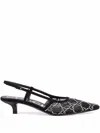 Gucci Gg Rhinestoned Mesh Slingback Pumps In Black