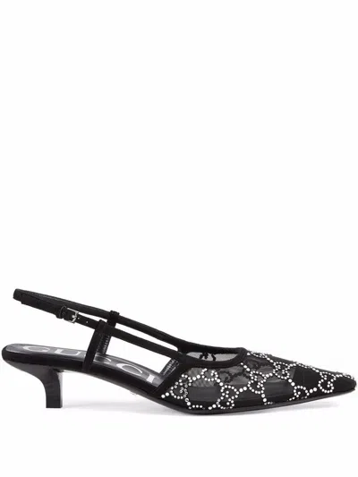 Gucci Gg Crystal Slingback Pumps In Black