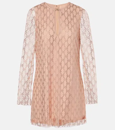 Gucci Gg Crystal Tulle Minidress In Pink