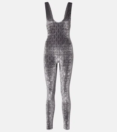 Gucci Women Jumpsuit With Gg Crystal Embroidery In Gray