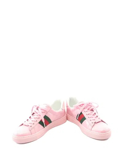 Pre-owned Gucci Gg Crystal Web Stripe Sneakers In Pink