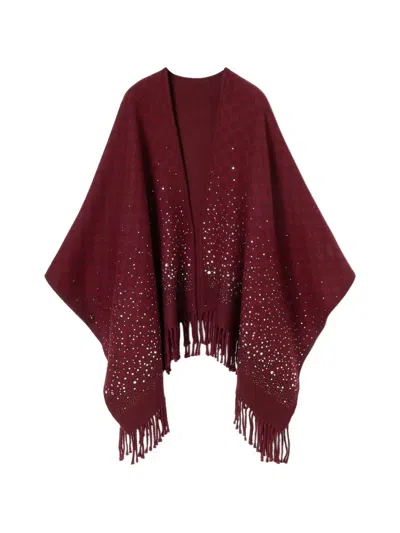 Gucci Gg Wool Cape With Crystals In Burgundy