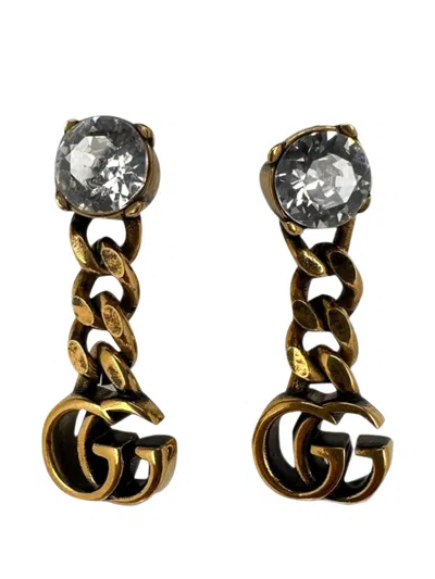 Pre-owned Gucci Gg Crystal-embellished Drop Earrings In Gold