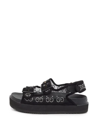 Pre-owned Gucci Gg Crystal-embellished Platform Sandals In Black