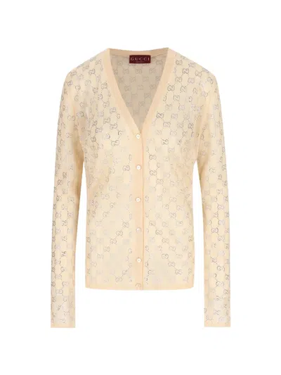 Gucci Gg Crystal-embellished Sweater In Brown