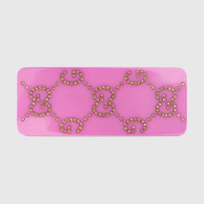 Gucci Gg Crystals Hair Slide In Pink