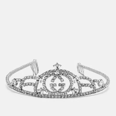 Pre-owned Gucci Gg Crystals Silver Tone Hairband