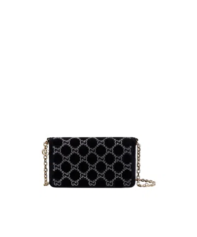 Gucci Gg Crystals Wallet On Chain In Black