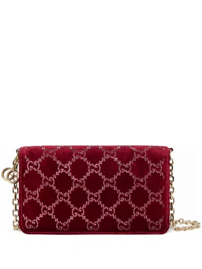 Gucci Gg Crystals Wallet On Chain In Burgundy