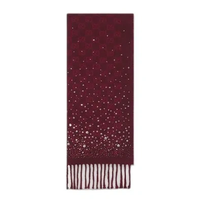 Gucci Gg Crystals Wool Scarf In Red