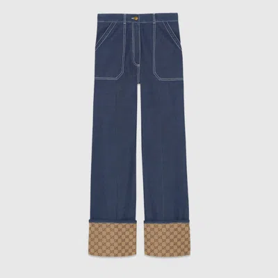 Gucci Gg Canvas-trimmed Wide-leg Jeans In Blue