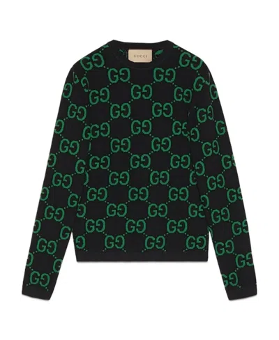 Gucci Gg Damier-jacquard Wool Jumper In Black