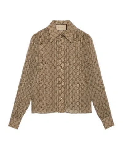 Gucci Gg Damier Printed Shirt In Brown