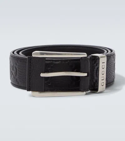 Gucci Gg Debossed Leather Belt In Black