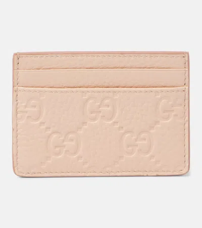 Gucci Gg Debossed Leather Card Holder In Pink