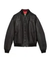 Gucci Gg Debossed-pattern Leather Bomber Jacket In Black