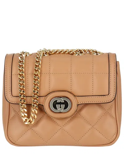 Gucci Gg Deco Mini Leather Shoulder Bag In Brown